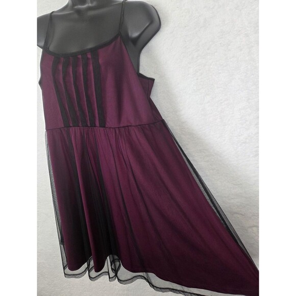 Xhilaration Pintuck Dress XL Burgundy Black Mesh Skater Fit Flare Party Cocktail - Picture 4 of 10